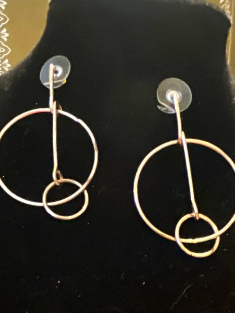 Silver Tone Double Hoop Dangle Drop Earrings Metal Hook Closure Round No Stone